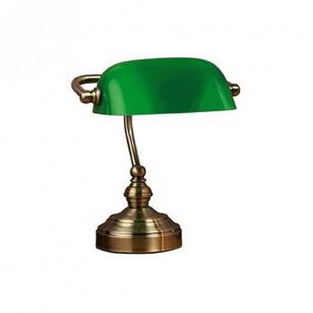 Stolní lampa v zelené a mosazné barvě Markslöjd Bankers, výška 25 cm