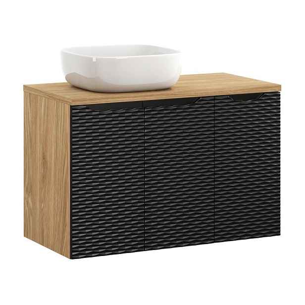 Comad Koupelnová skříňka Ocean s deskou a umyvadlem 90 cm černá/dub olejovaný