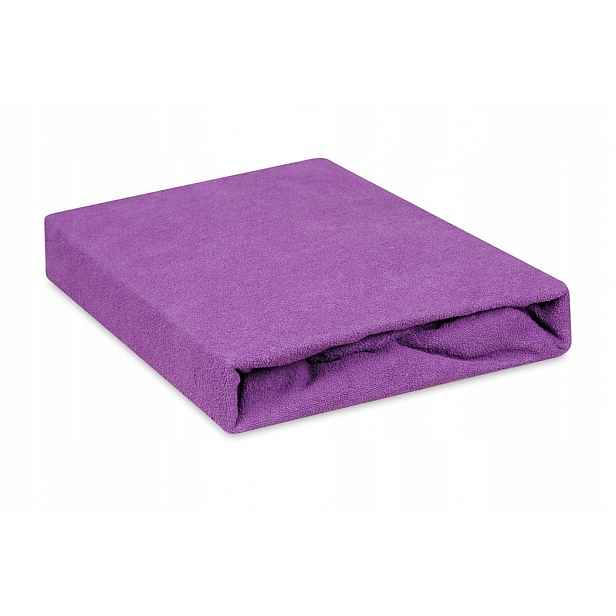 Froté prostěradlo s gumou prémiové silné 160x200 tmavě fialové