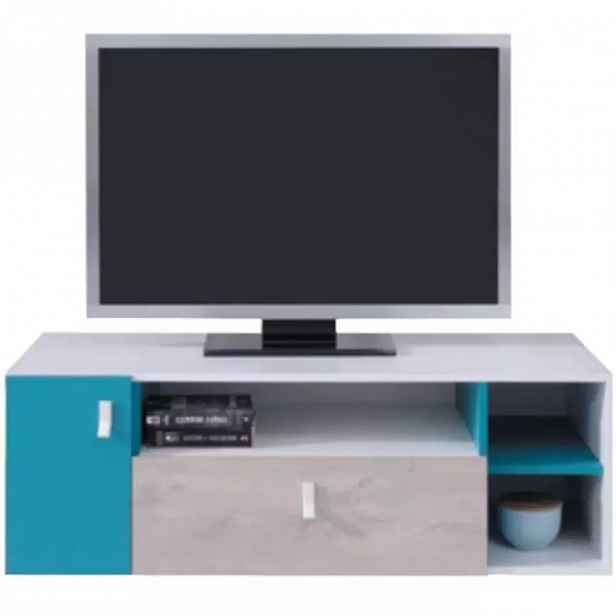 TV Stolek Planet 120 cm Bílý/Dub/Tyrkysový
