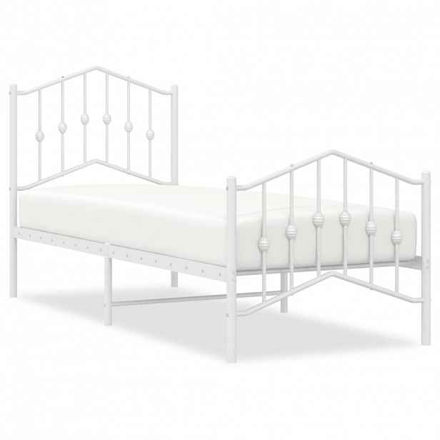 vidaXL Kovový rám postele s hlavovým a nožním čelem bílý 75 x 190 cm