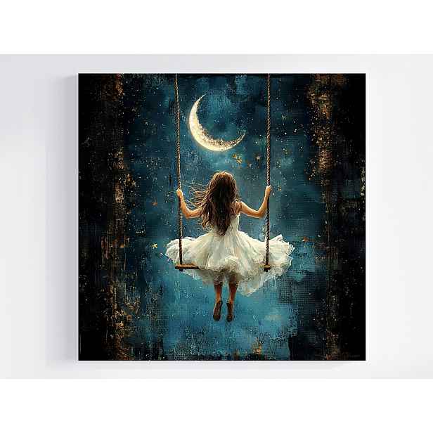 Obraz Na Plátně Canvas Nebe Hvězdy Měsíc Dívka Houpačka 50x50
