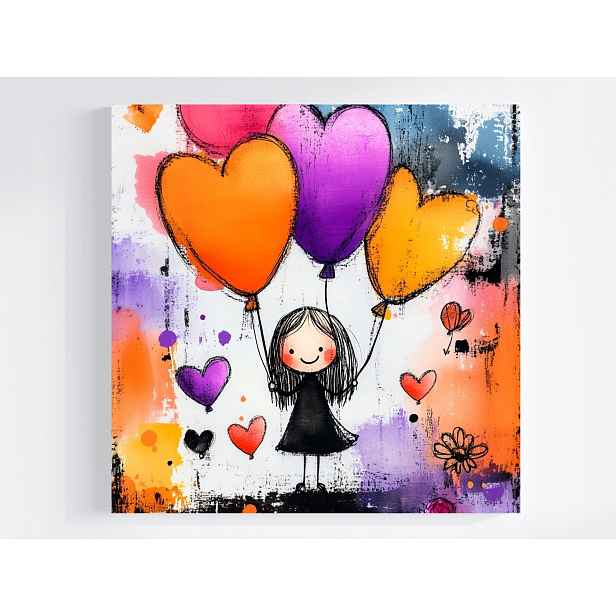 Obraz Na Plátně Canvas Portrét Dítě Dívka Balón Srdce 50x50