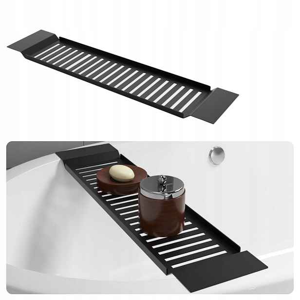 Polička Na Vanu Oasis Na Kosmetiku Černá Široká Loft Minimalistická 15 cm
