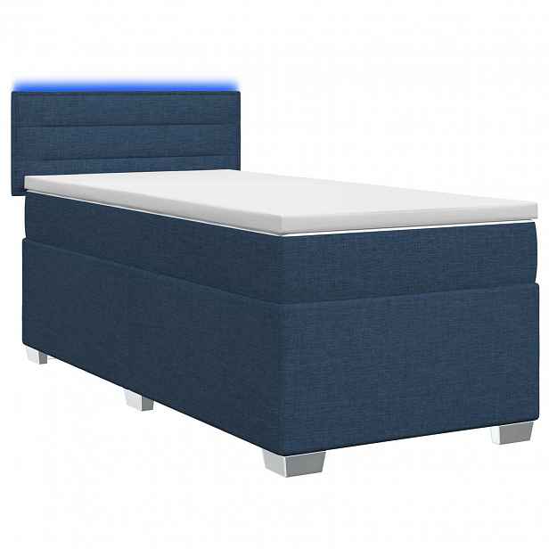 vidaXL Box spring postel s matrací a LED Modrá 100 x 200 cm Textil