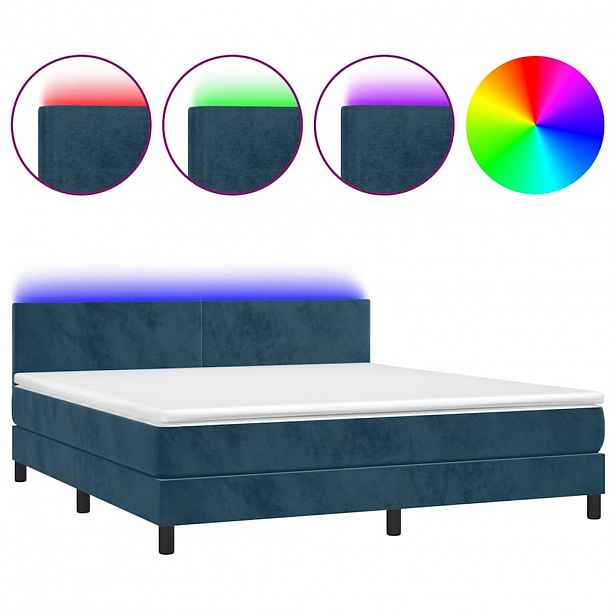 vidaXL Box spring postel s matrací a LED tmavě modrá 160x200 cm samet