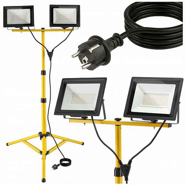 Halogenový Led stavební stativ osvětlovač kabel 2x100W 200W 14000lm 6000K