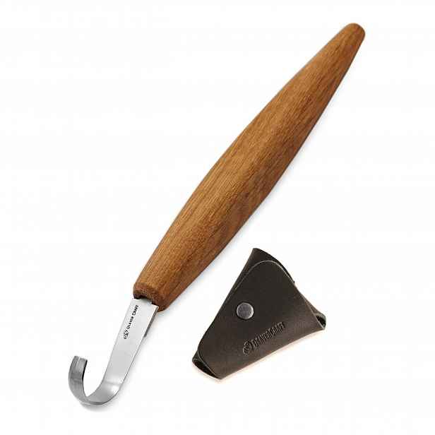 Nůž na řezání dřeva s hákem 5 cm, oboustranná Ocel, kožený