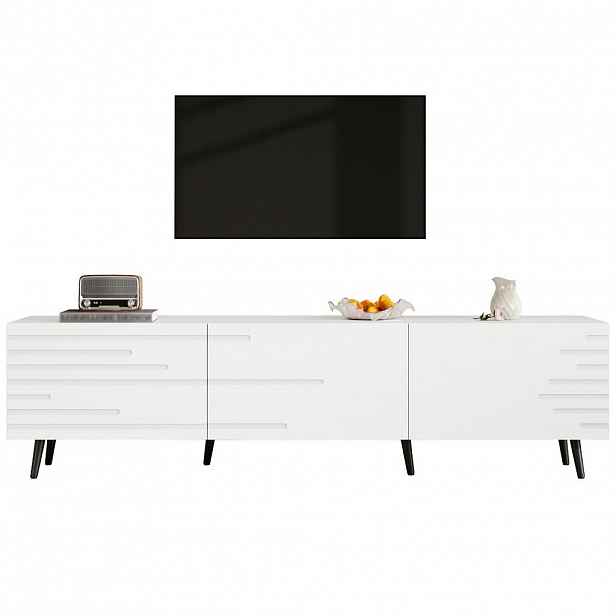 STILVORA TV SKŘÍŇ v bílé barvě TV stolek s výklopnými dvířky pro televizi do 80 palců, B180/T40/H48cm