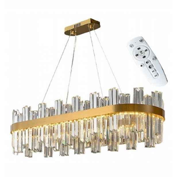 Stropní Led lampa Glamour Zlatá Iza Oválná 80W křišťál Dálkový Ovladač 3-barevná