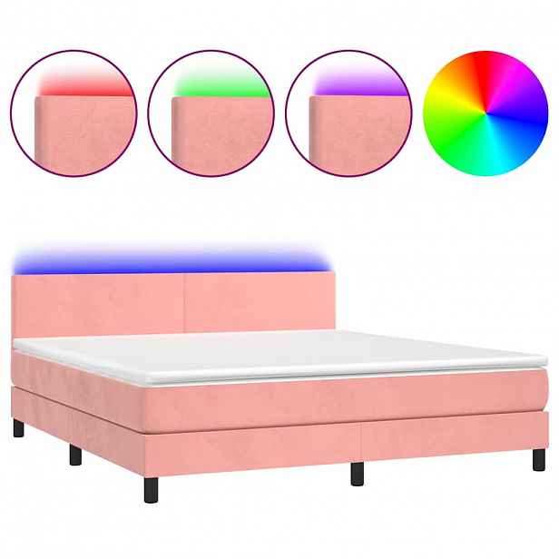 vidaXL Box spring postel s matrací a LED růžová 160x200 cm samet