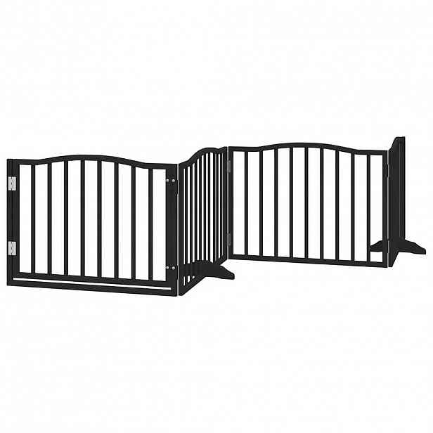 vidaXL Psí branka s dvířky, skládací, 4 panely, černá, 320 cm, topolové dřevo