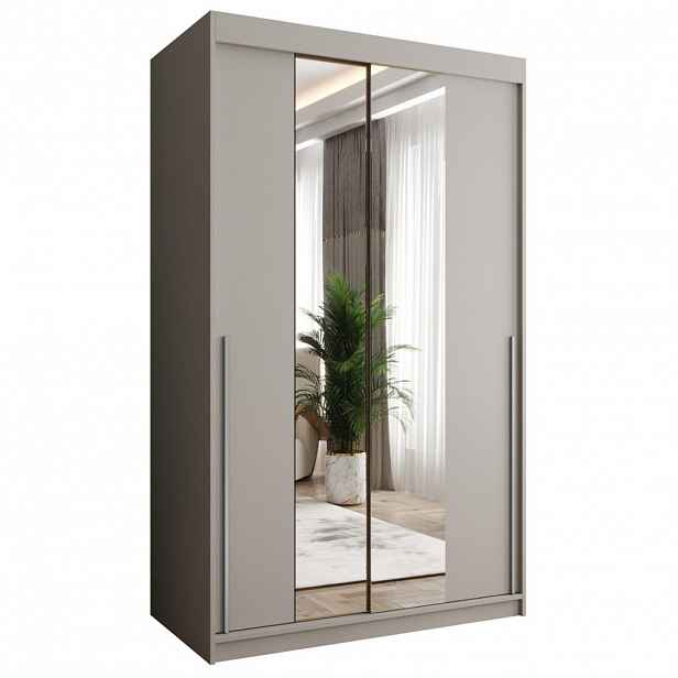 Home Collective SKŘÍŇ S POSUVNÝMI DVEŘMI se zrcadlem, šířka 120 cm, kašmírová se stříbrným úchytem