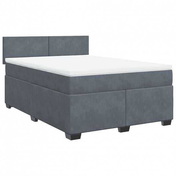 vidaXL Box spring postel s matrací tmavě šedá 140x200 cm samet