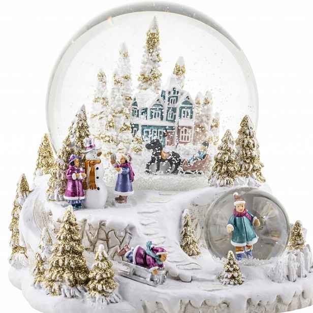 Skleněná sněhová koule hrací skříňka vánoční vesnička figurka