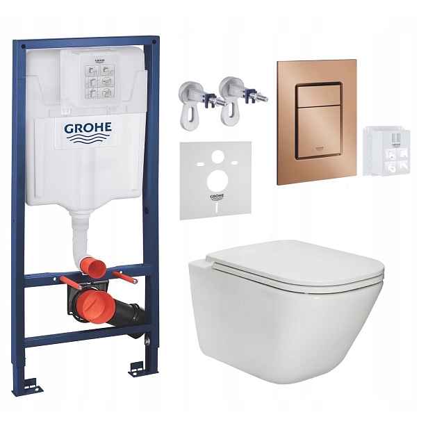 Wc stojan Grohe Rapid s mísou Roca Gap a tlačítkem kartáčovaná měď