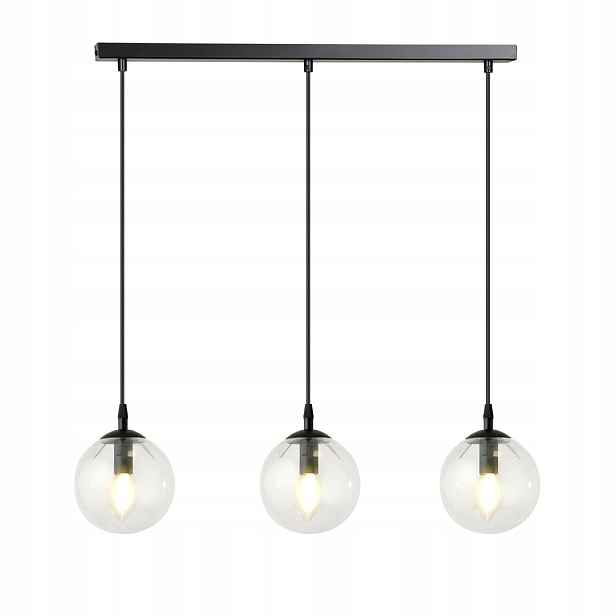 Závěsná lampa trojitá, černá, skleněné koule do obývacího pokoje, jídelna 70 cm Emibig