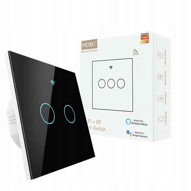 Moes dvojitý vypínač světla černý Tuya WiFi+RF