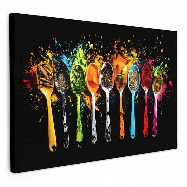 MuchoWow OBRAZ NA PLÁTNĚ Lžičky - koření - moderní - graffiti - barva - barevné 60x40 cm