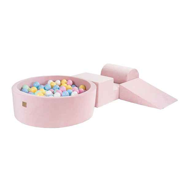 Růžové sametové pěnové hřiště 4 ks výška 30 cm 225x90 cm Montessori – Meowbaby
