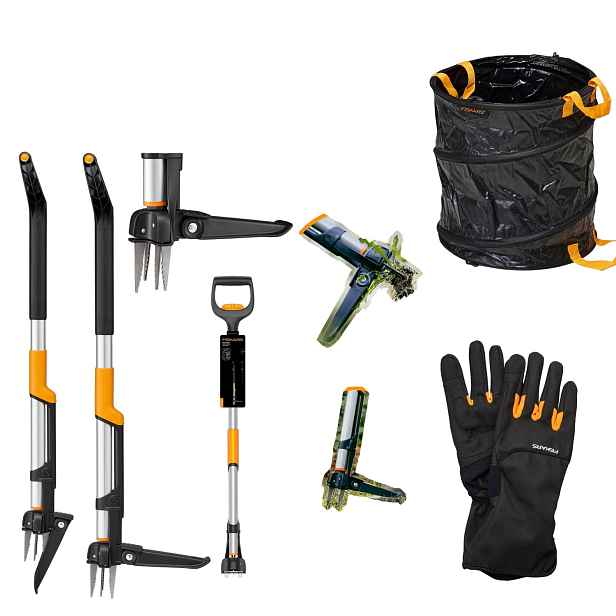 Fiskars Sada zahradního skládacího koše teleskopický vytrhávač rukavice R8