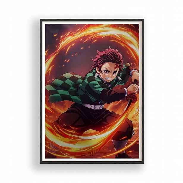 Obraz Demon Slayer Tanjiro Kamado Plakát Rámeček Dřevěný Černý 30x42 cm