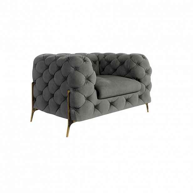 S-Style CHESTERFIELD KŘESLO Lexi ze šedého sametu se zlatými nohami