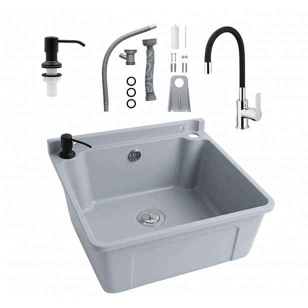 Set Dřez Baterie Černá Hospodářská Komora Šedá Polypropylen 510x450