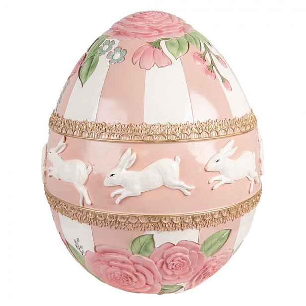 Veliká růžová dekorace vajíčko s květy a králíky -  Ø 38*46 cm Clayre & Eef