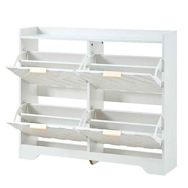 Modfu BOTNÍK z MDF 105x90x24 cm bílý se 4 výklopnými přihrádkami a horní odkládací plochou