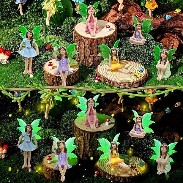 TEMU 1 Sada Mini Fluorescenční Křídla Květinová Víla Zahradní Model Přídělky, Dekorace Květináčů s Vílí Postavou, Dekorace Trávníku Venkovní Víla