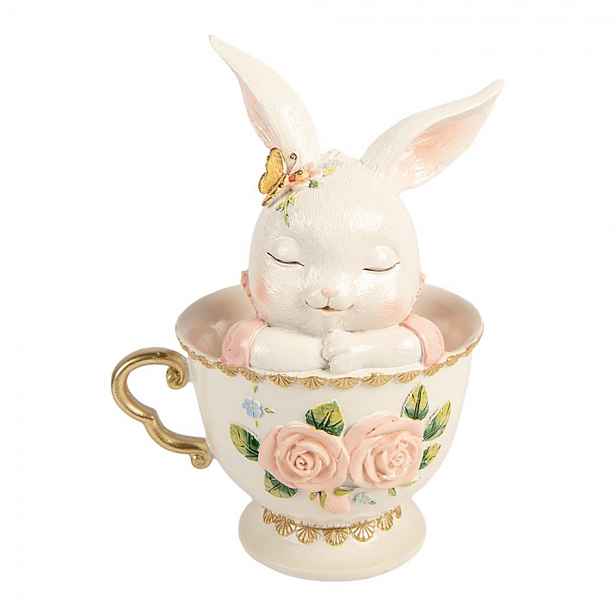 Dekorace králík v šálku s růžemi - 16*13*22 cm Clayre & Eef