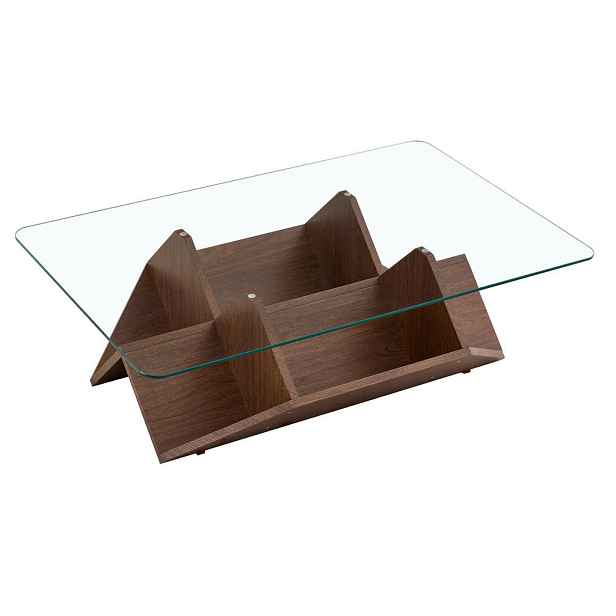 Modfu KONFERENČNÍ stolek z MDF s tvrzeným sklem 103x63x33 cm ořechová barva s úložnými přihrádkami a moderním designem