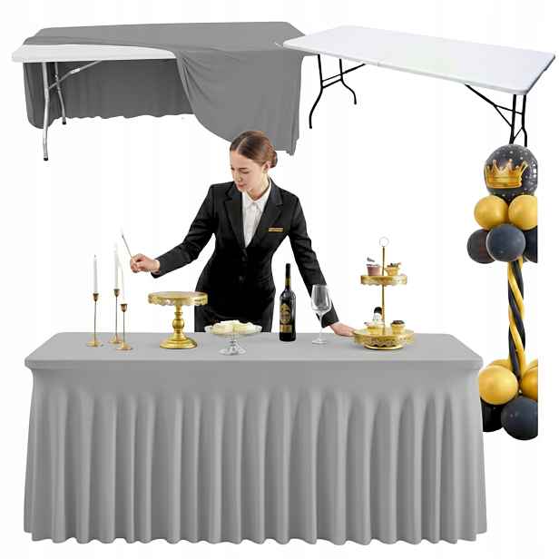 Obal na stůl s volánem Šedý 180 x 76 cm ubrus catering svatební hostina banket