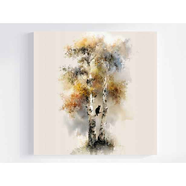 Obraz Na Plátně Canvas Příroda Strom Podzim Bříza Černá Kočka 50x50