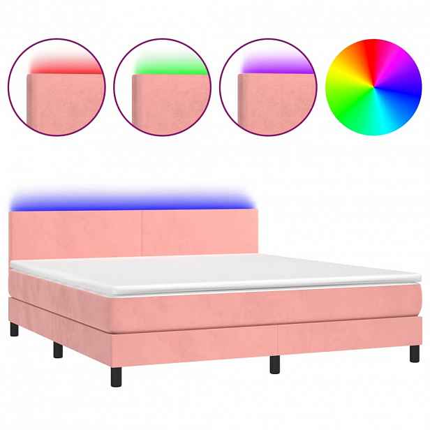 vidaXL Box spring postel s matrací a LED růžová 180x200 cm samet