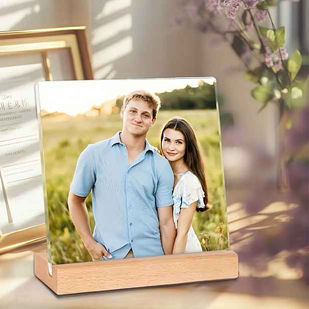TEMU 2D Plochá, Nová Vlastní Akrylátová Fotografická Plaketa s Dřevěným Rámem - 1 ks, Personalizovaný Obrázkový Dárek pro Domácí Kancelářskou