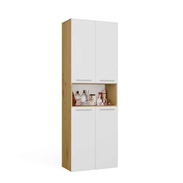 TP Living Koupelnová skříňka s košem na prádlo NEL 1K DK bílá/dub Artisan