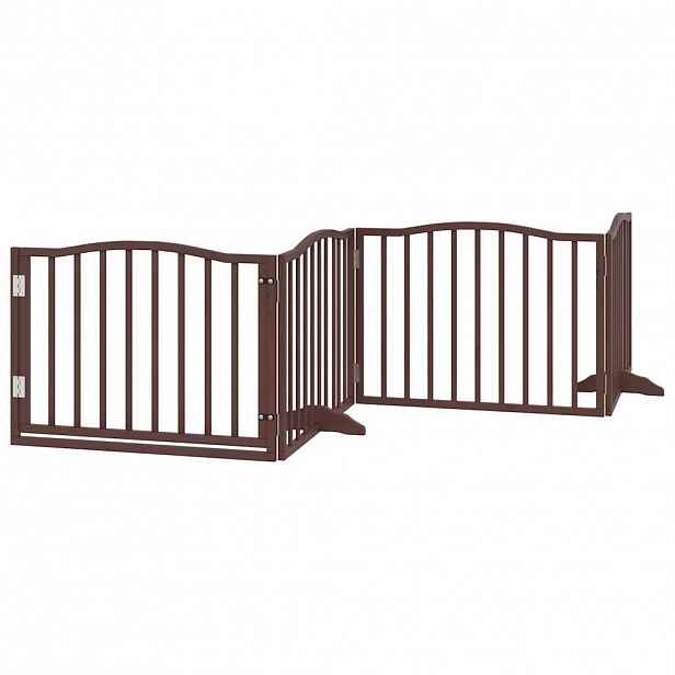 vidaXL Zábrana pro psy s dvířky skládací 4 panely hnědý dub 320 cm