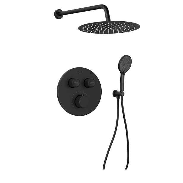 Sapho SMART SELECT podomítkový sprchový set s termostatickou baterií, 2 výstupy, vyústění, černá mat