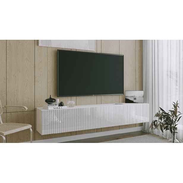 ArtExt Závěsný TV stolek JOY | 200 cm Barva: Bílý lesk (drážky)