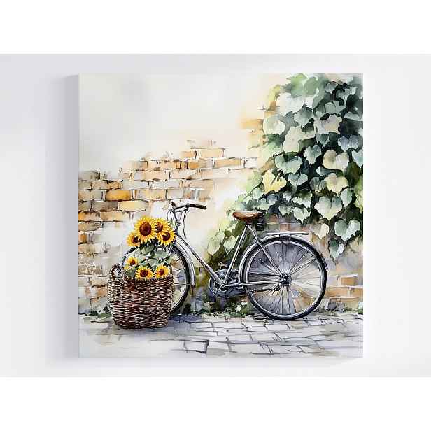 Obraz Na Plátně Plátno Staré Kolo Květy Slunečnice Zeď Vintage 50x50