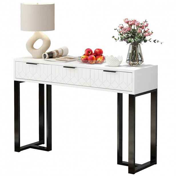 OKWISH KONZOLOVÝ stůl 31,85/25 cm černá a bílá z MDF s geometrickým dekorem a zásuvkami