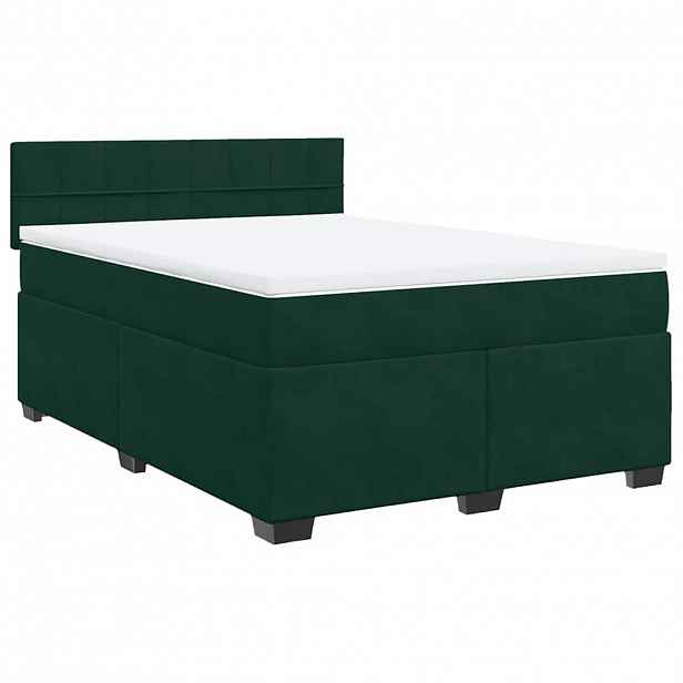 vidaXL Box spring postel s matrací tmavě zelená 140x200 cm samet