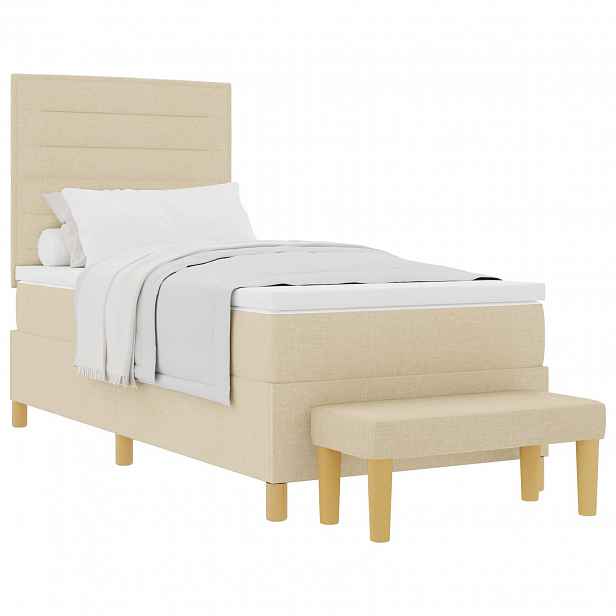 vidaXL Postel s boxspringem s čelo Krémová 200 x 90 cm textil
