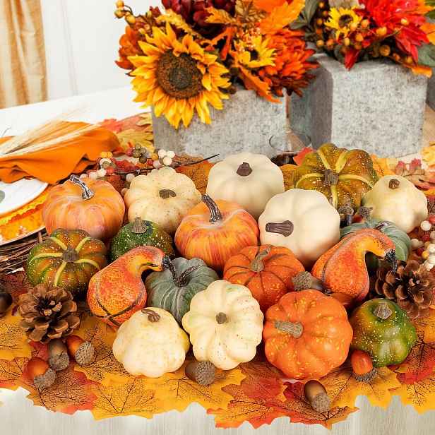 Sada 102 Umělé Dýně Podzimní Halloween Svátek Díkůvzdání