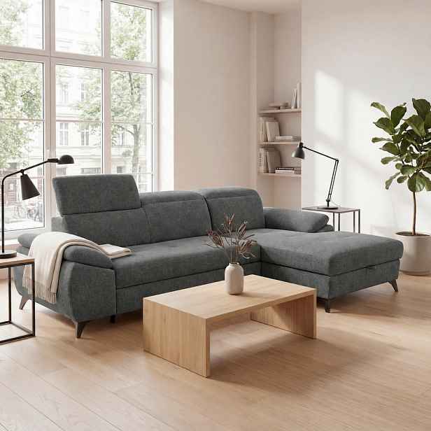 MID.YOU ROHOVÁ SEDAČKA, dřevo, textil, kompozitní dřevo, tmavě šedá