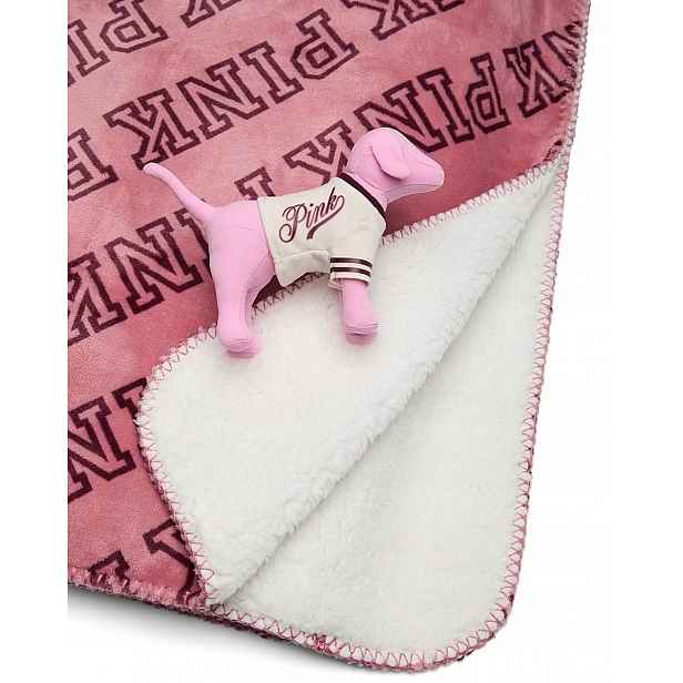 Měkká deka s kožíškem Victoria's Secret Pink růžová s logem 127 x 152 cm