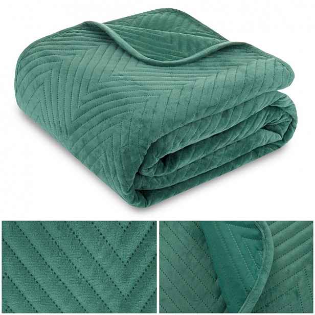 Přikrývka na postel pohovka 200x220 Velurová velvet prošívaná kapa Caden Zelená