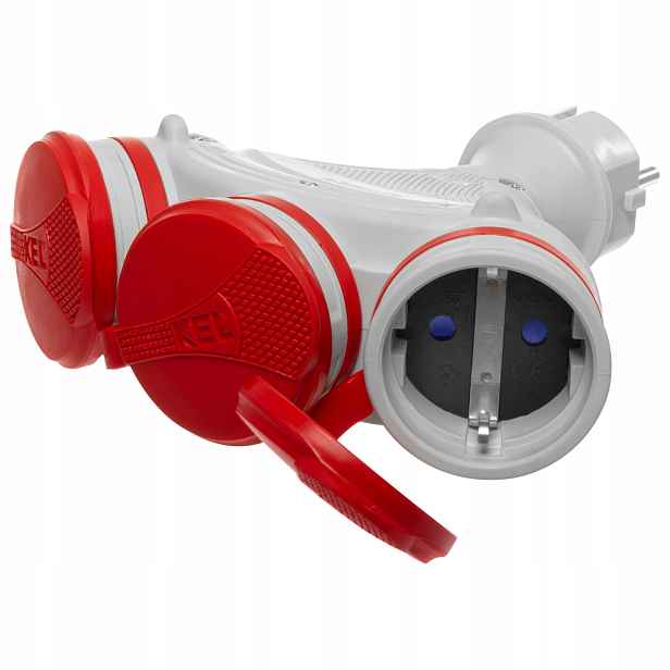 Rozbočka šedo-červený R-X3/44S IP44 3×2P+Z 16A 250V Schuko